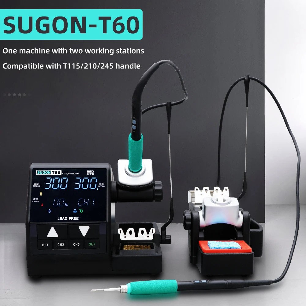 S513dc3f61af94b7da0d32b1e4d3e5ec4x SUGON T60 Soldering Station Double Station Welding Rework Station Compatible with 115 210 245 Handle For BGA PCB Repair Tools - Image 1