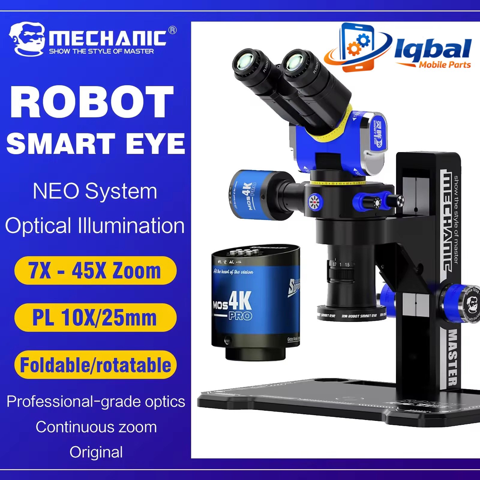 0B99763A-4C3F-4AF3-8BBC-4BF42FAA4753 MECHANIC ROBOT SE7045 SMART EYE Series Foldable Integrated Industrial Microscope 7-45X Continuous Coverage HD Zoom Rotatable Vision - Image 1