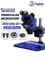 MECHANIC 6558 Elite Trinocular Stereo Microscope, 6.5X-58X Zoom, 100mm Large Working Distance, for PCB Repair & Micro Soldering