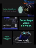 MECHANIC 6558 Elite Trinocular Stereo Microscope, 6.5X-58X Zoom, 100mm Large Working Distance, for PCB Repair & Micro Soldering - Image 3