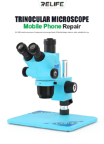 RELIFE RL-M6T Pro-B11 Trinocular HD Stereo Microscope 6.5X-65X Continuous Zoom 360 ° Rotation Head Mobile PCB Repair Station