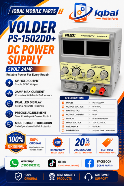 VOLDER 1502DD+ 15VOLT 2AMP 2 DIGITAL METER POWER SUPPLY
