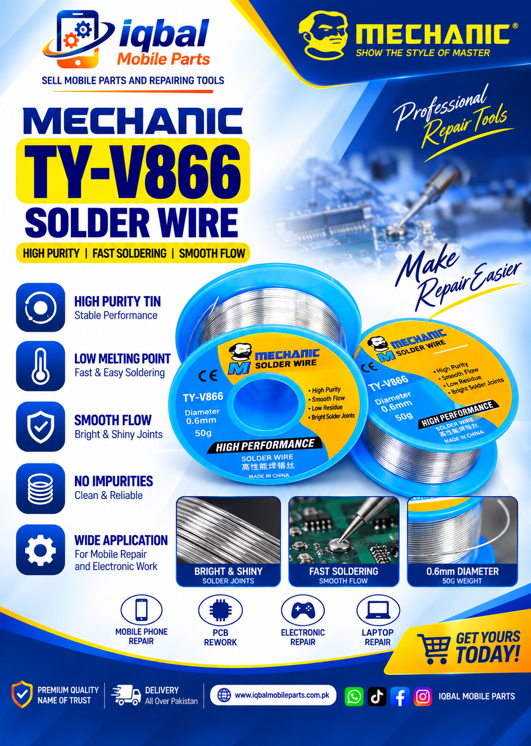 5EFD8B94-FCBE-4104-9B3A-9BE7428D5E94 TY-V866 MECHANIC SOLDER WIRE 0.4MM 40GRAM - Image 1
