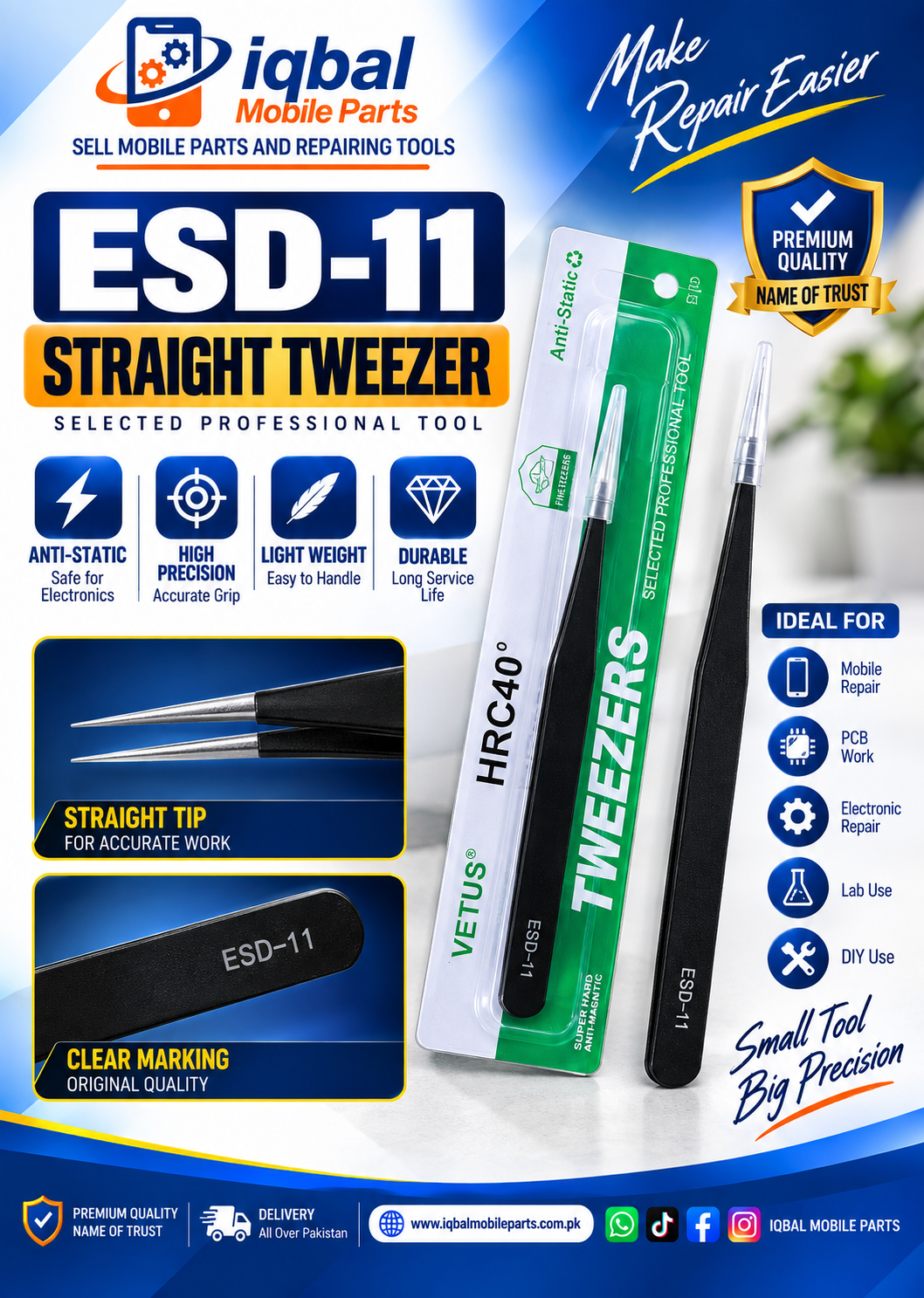 7DF31010-4088-4113-8005-5BF1D58C66E8 ESD-11 STRAIGHT TWEEZER - Image 1