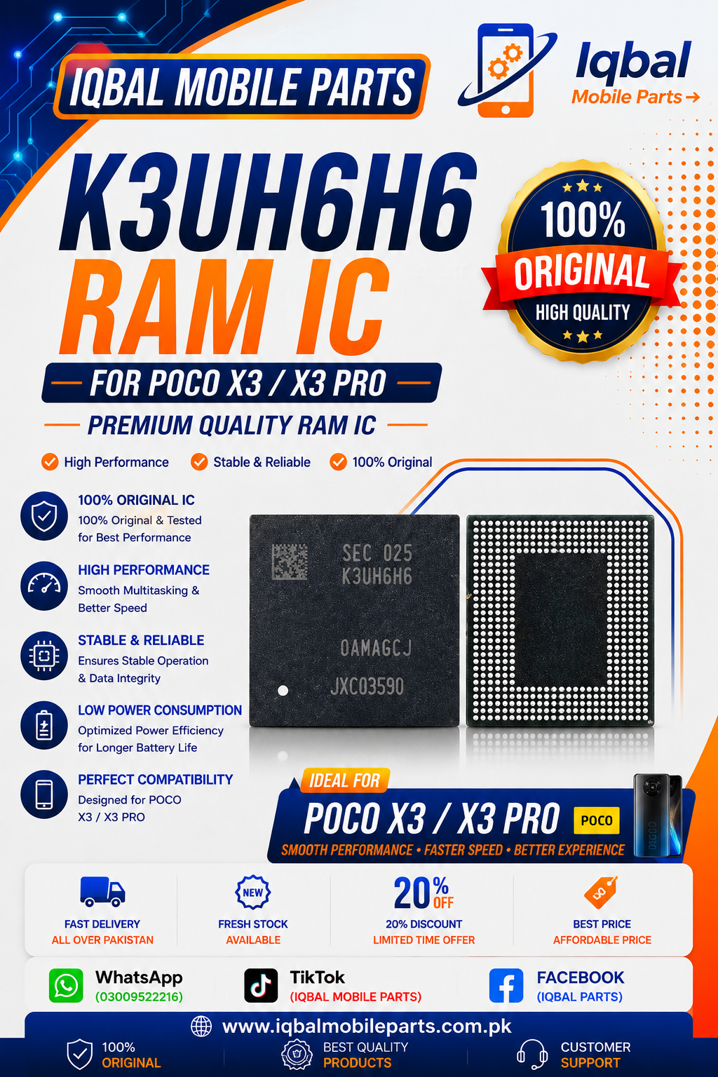 A4E0A120-3F72-4521-A302-B24775066345 K3UH6H6 RAM IC FOR POCO X3 X3 PRO - Image 1