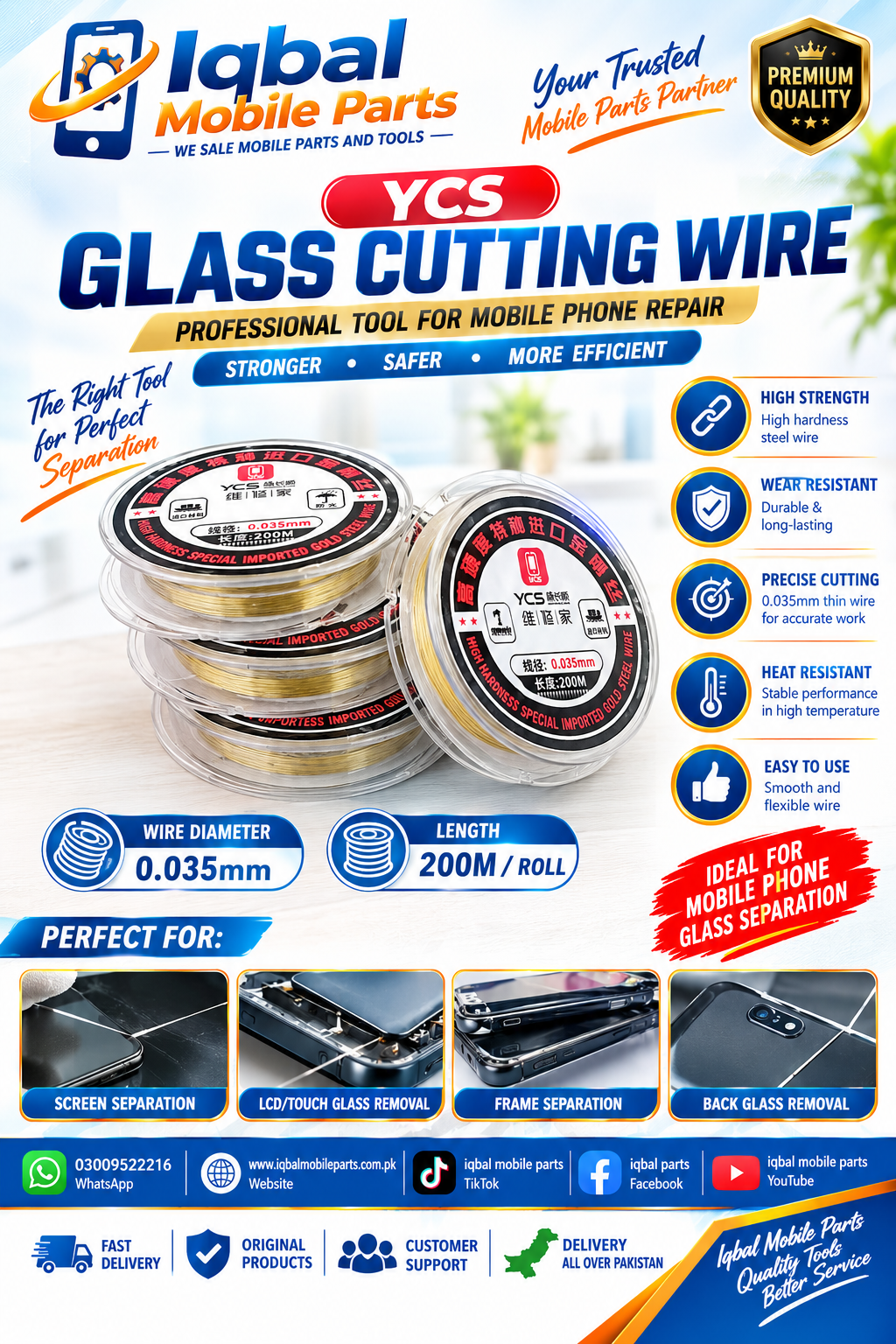 B4D7036E-4F8F-4078-A7A2-C1F6DF5AEE06 YCS 0.035 SPECIAL CUTTING WIRE FOR GLASS/TOUCH CHANGE - Image 1